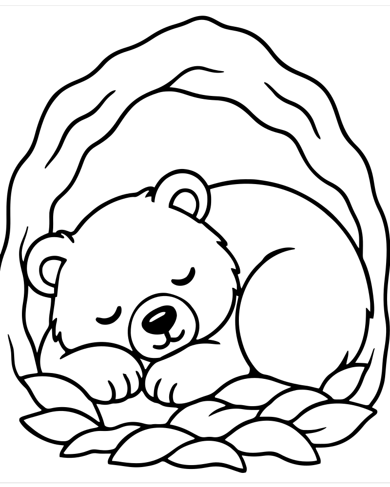 Sleeping Hibernating Bear — free printable Bear coloring page for kids