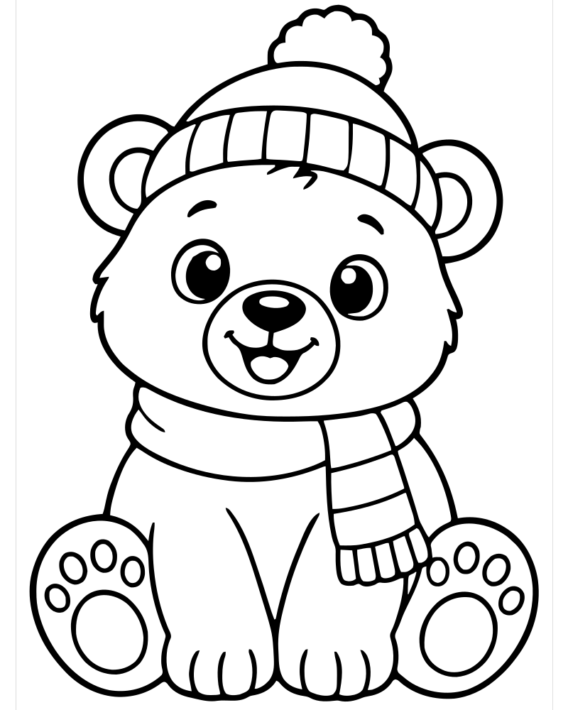 Winter Bear — Bear coloring page to print for children