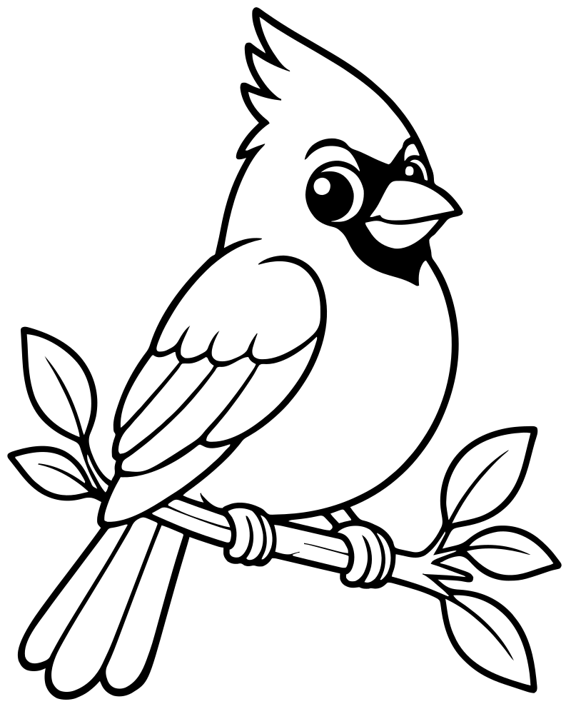 Printable cardinal on branch line art — Bird coloring page