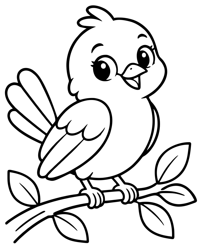 Songbird on a Branch — free printable Bird coloring page for kids