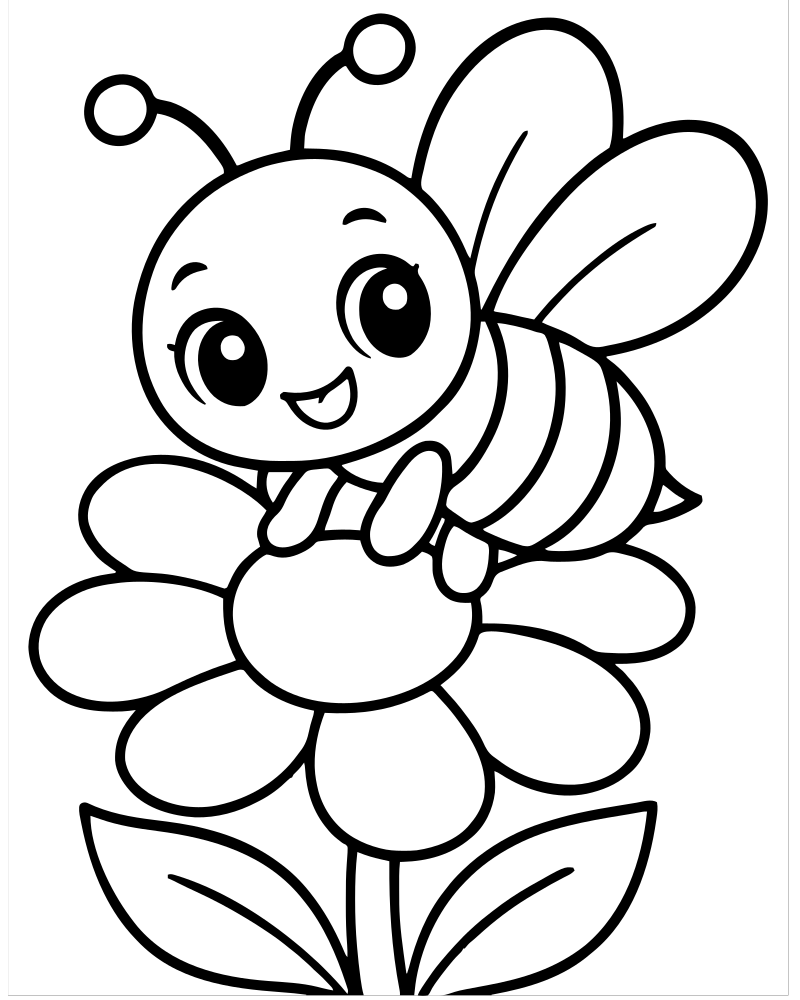 Bee and Flower — Bug coloring page to print for children