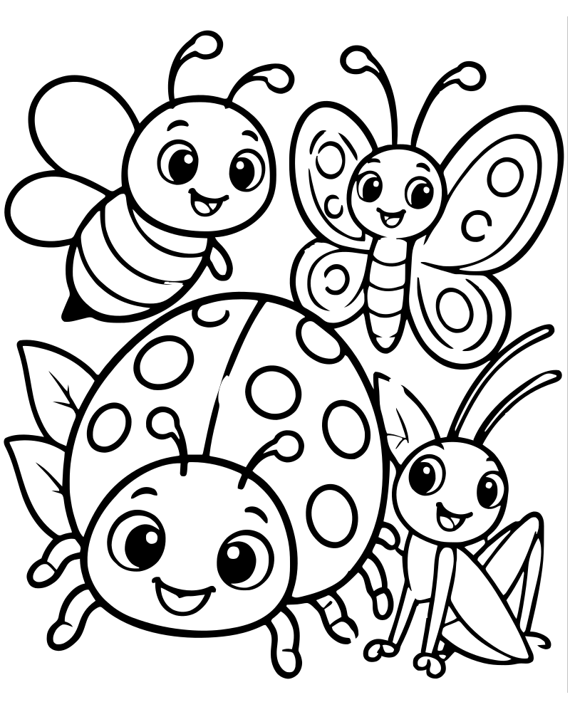 Printable bug collection line art — Bug coloring page