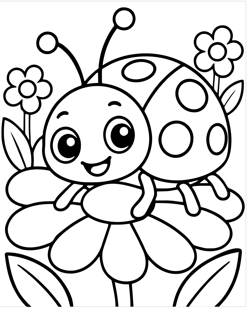 Printable bugs in the garden line art — Bug coloring page