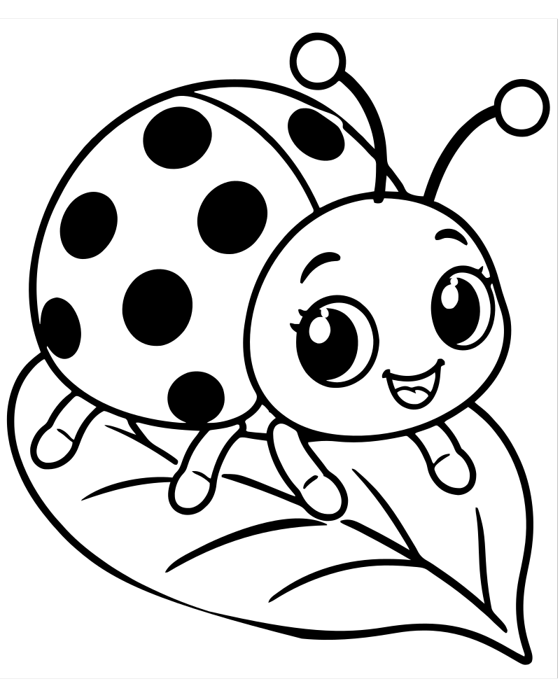 Ladybug on a Leaf picture to color — Bug coloring page for kids