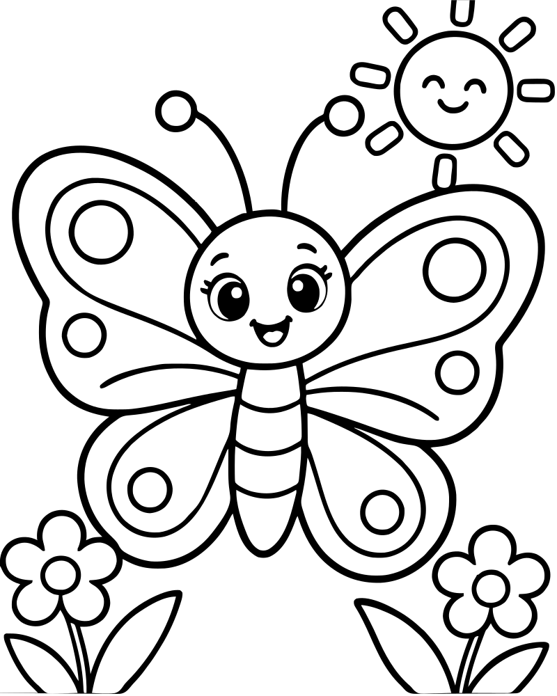 Butterfly in the Sun — free printable Butterfly coloring page for kids