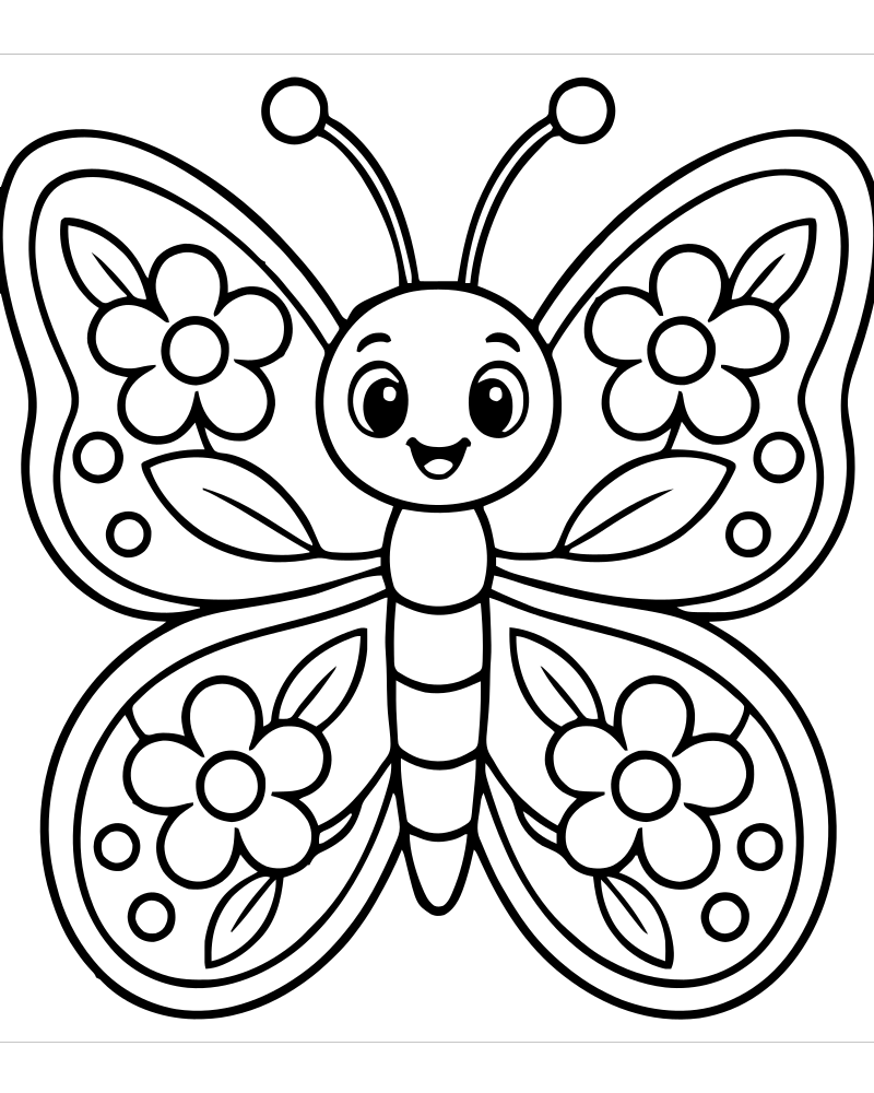 Butterfly with Floral Wings picture to color — Butterfly coloring page for kids
