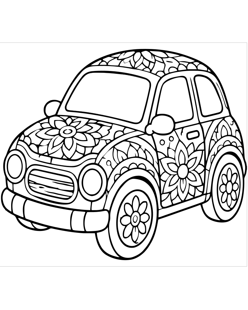 Printable car mandala line art — Car coloring page