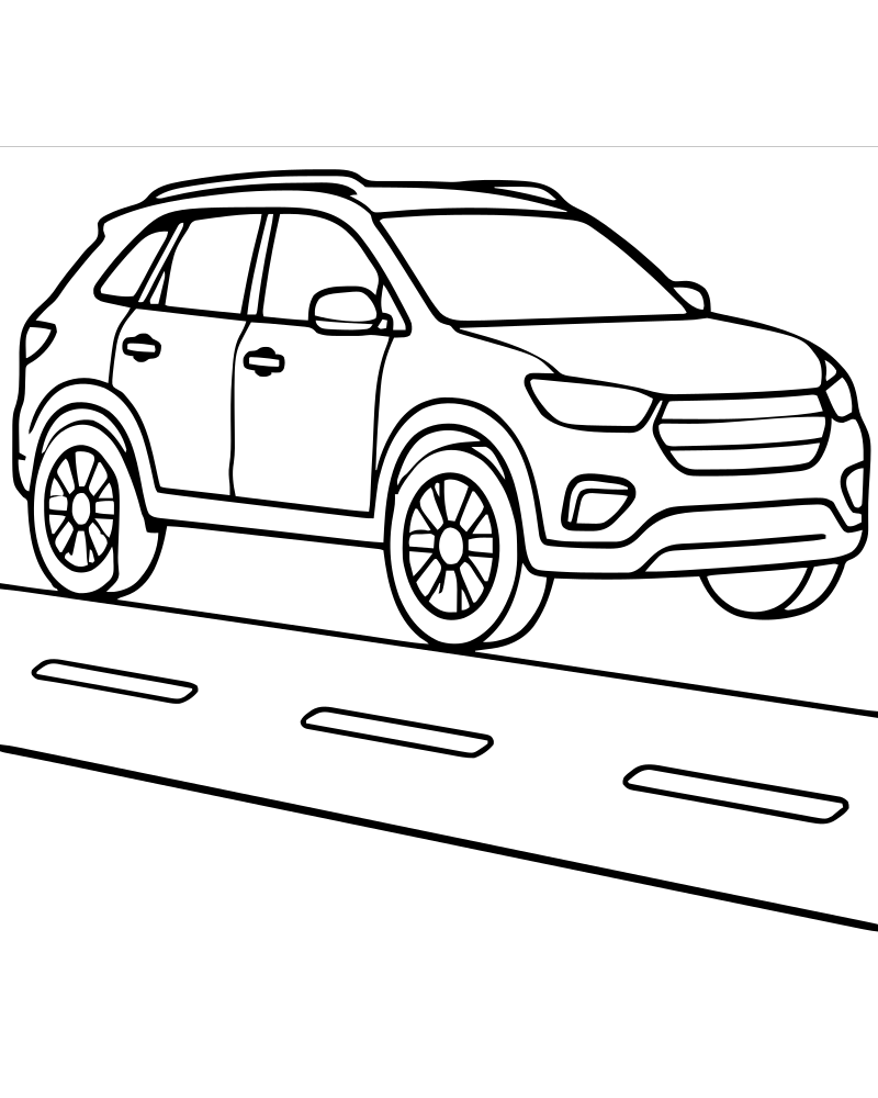 Car on the Road picture to color — Car coloring page for kids