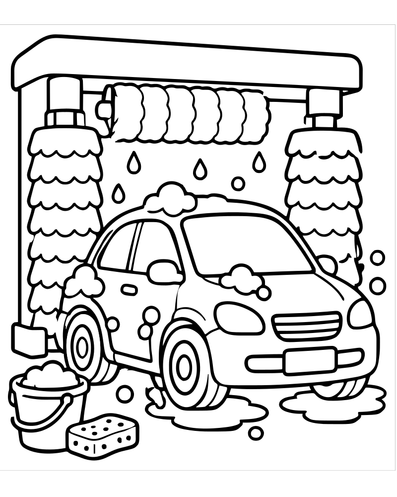 Car Wash picture to color — Car coloring page for kids