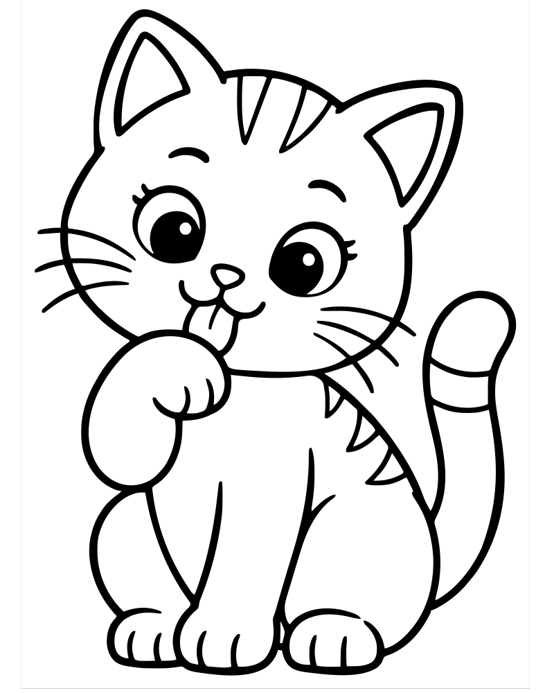Cat Licking Its Paw — printable Cat coloring sheet for preschoolers