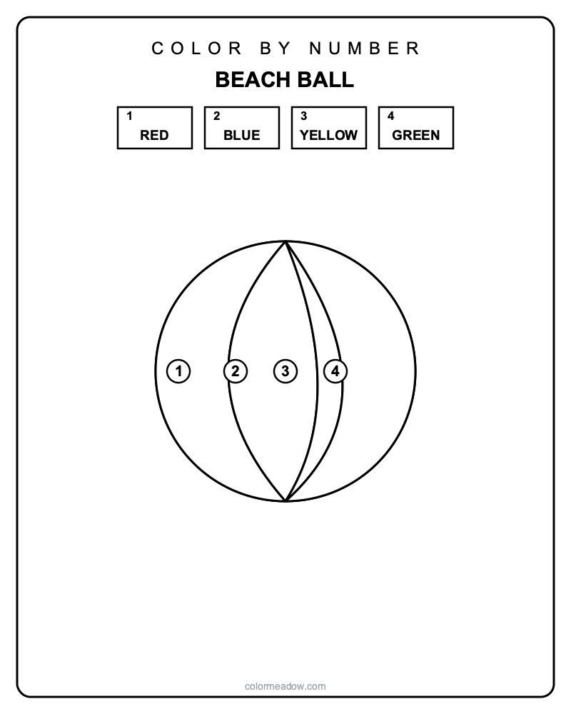 Color by Number Beach Ball — printable Color By Number Printables coloring sheet for preschoolers