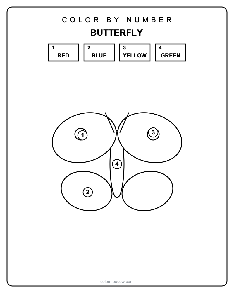 Color by Number Butterfly — printable Color By Number Printables coloring sheet for preschoolers