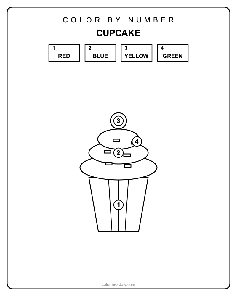 Color by Number Cupcake — Color By Number Printables coloring page to print for children