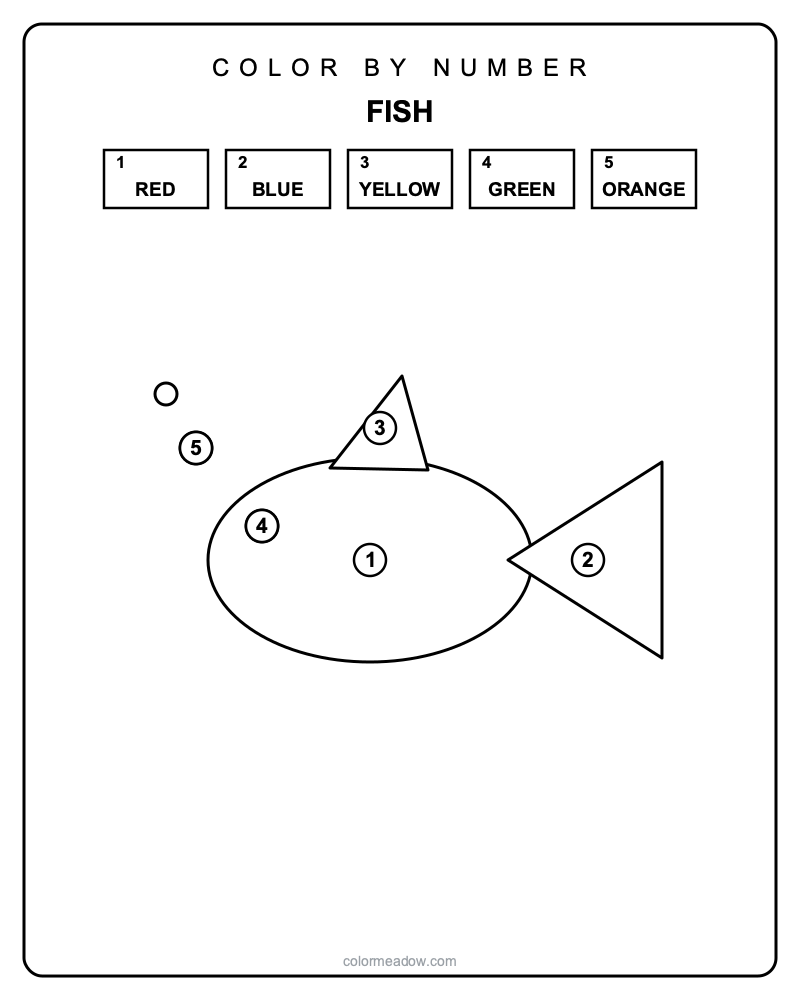 Printable color by number fish line art — Color By Number Printables coloring page