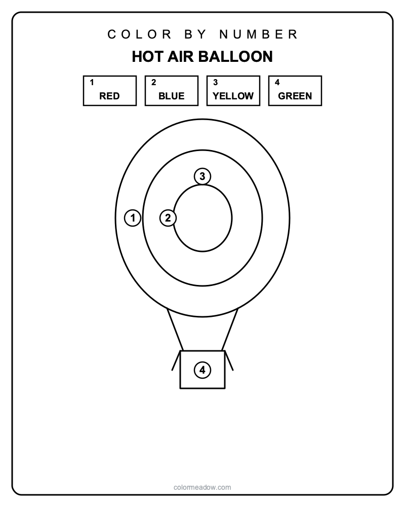 Color by Number Hot Air Balloon — free printable Color By Number Printables coloring page for kids