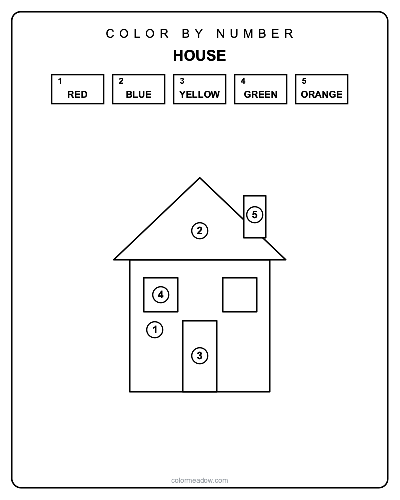 Printable color by number house line art — Color By Number Printables coloring page