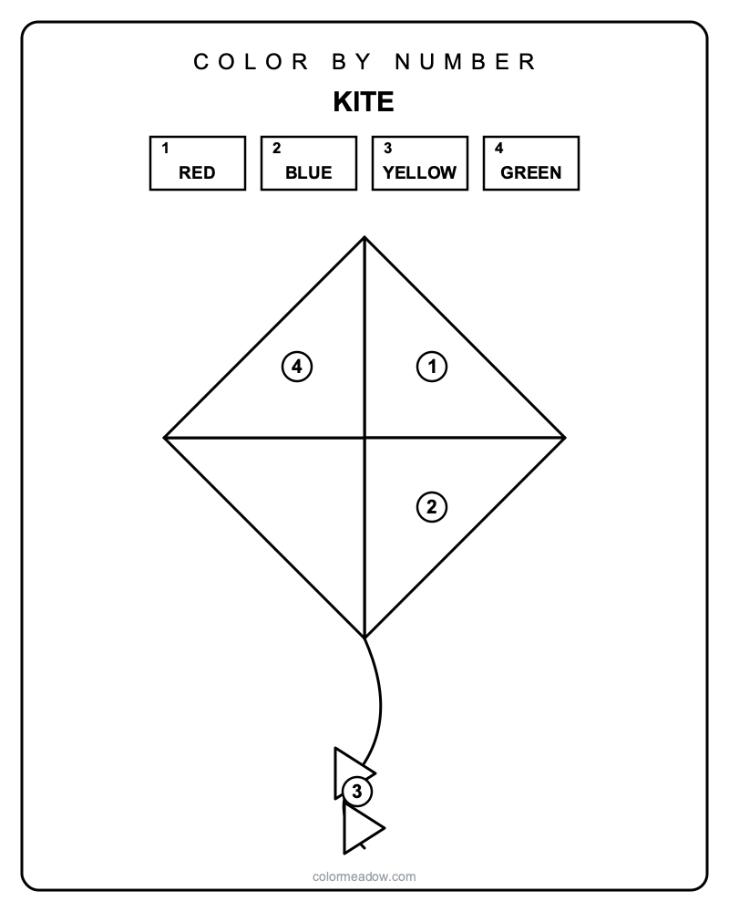 Color by Number Kite — free printable Color By Number Printables coloring page for kids