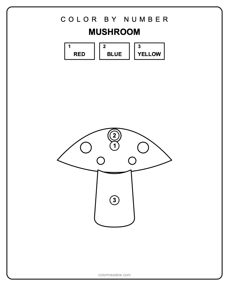 Color by Number Mushroom — Color By Number Printables coloring page to print for children