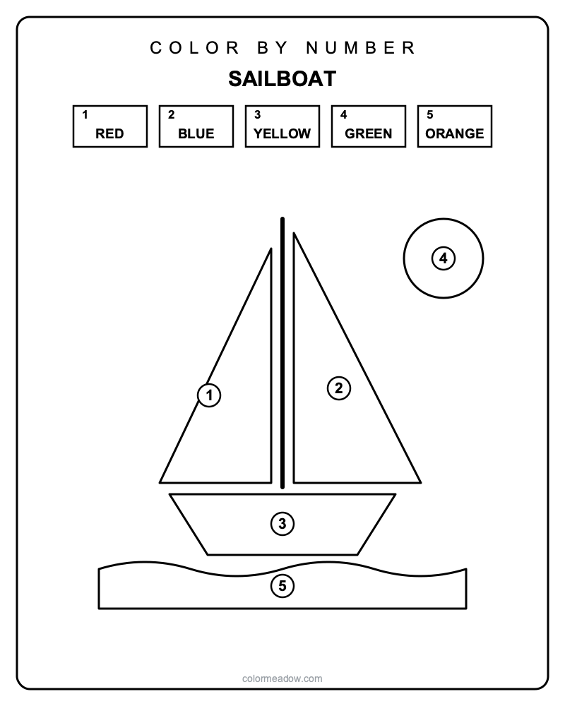 Color by Number Sailboat — Color By Number Printables coloring page to print for children