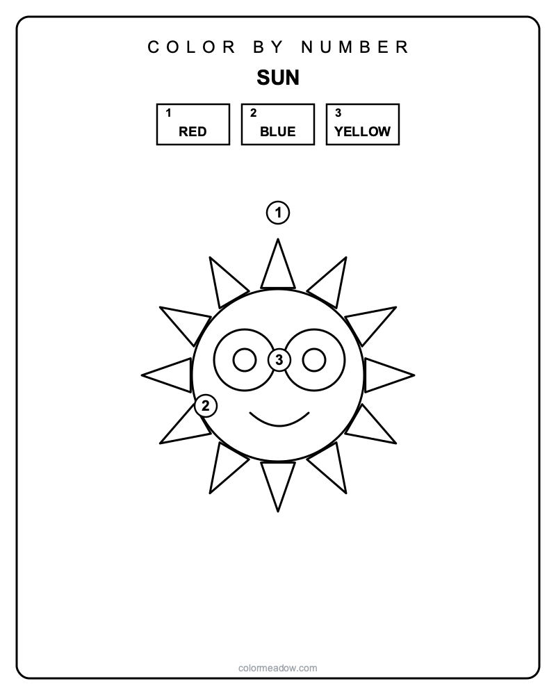 Printable color by number sun line art — Color By Number Printables coloring page