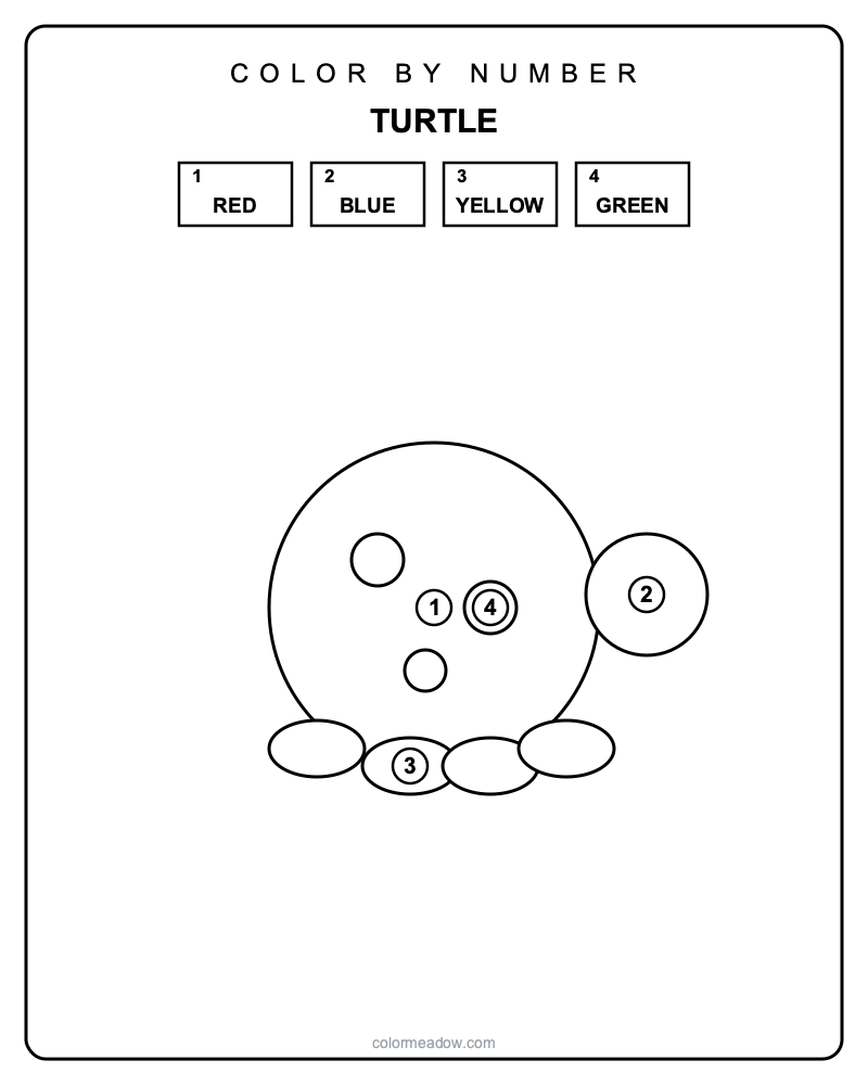 Color by Number Turtle — printable Color By Number Printables coloring sheet for preschoolers