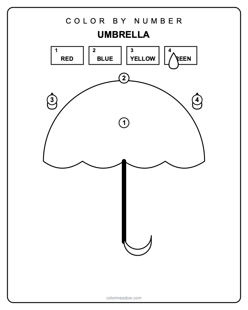 Color by Number Umbrella — printable Color By Number Printables coloring sheet for preschoolers