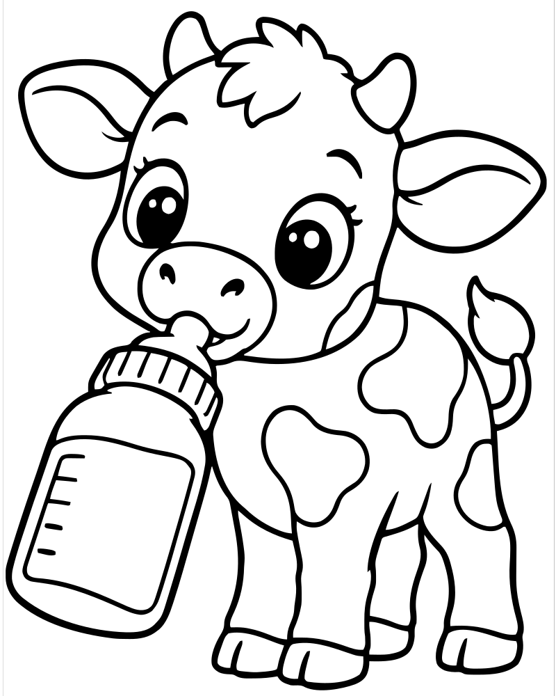 Calf Drinking Milk — free printable Cow coloring page for kids