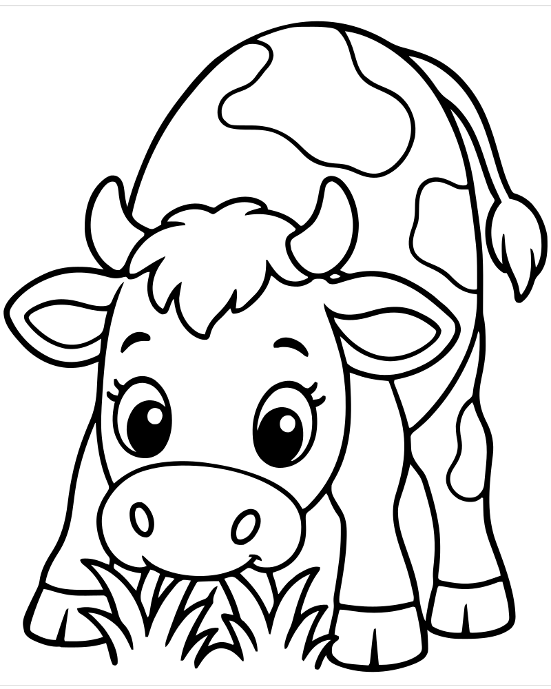 Cow Eating Grass — Cow coloring page to print for children