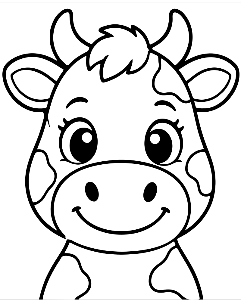 Cow Face Portrait — printable Cow coloring sheet for preschoolers