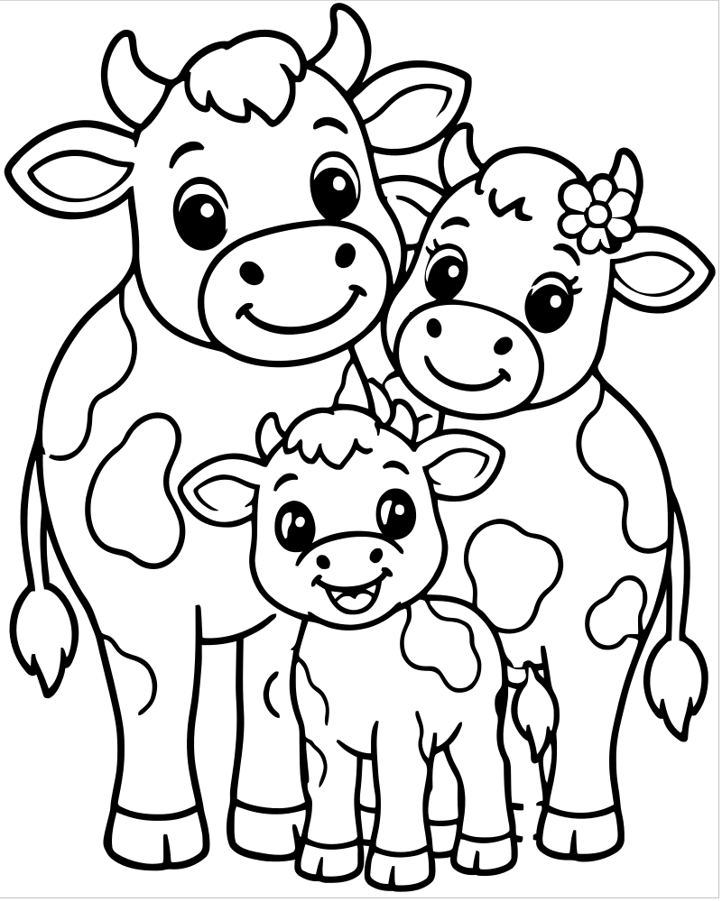 Cow Family — printable Cow coloring sheet for preschoolers