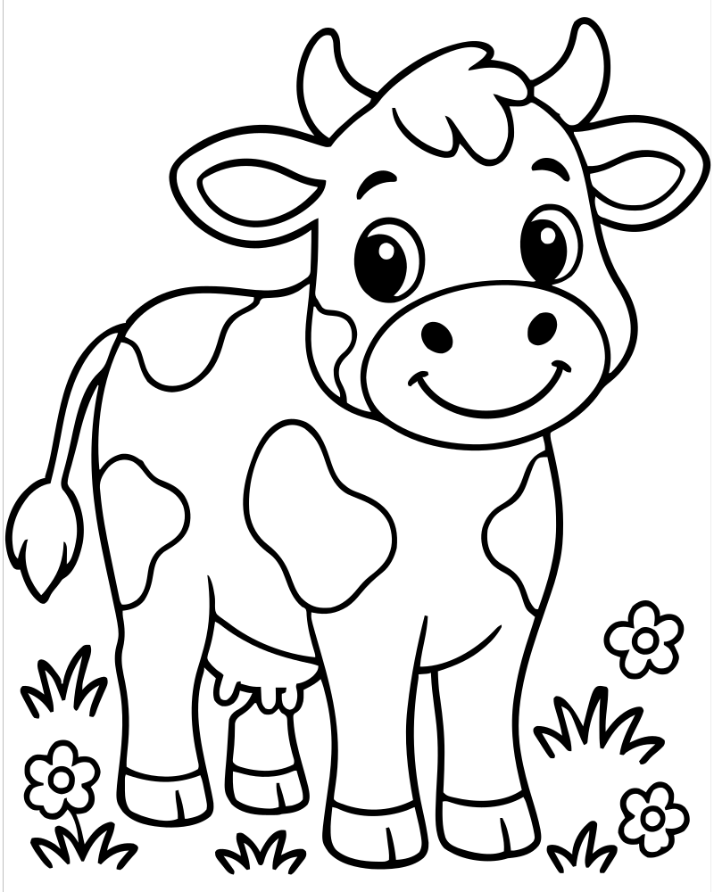 Cow in the Meadow — free printable Cow coloring page for kids