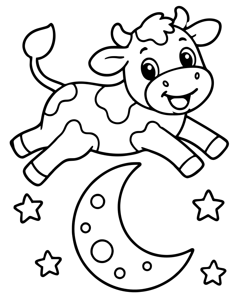 Cow Jumping Over the Moon picture to color — Cow coloring page for kids