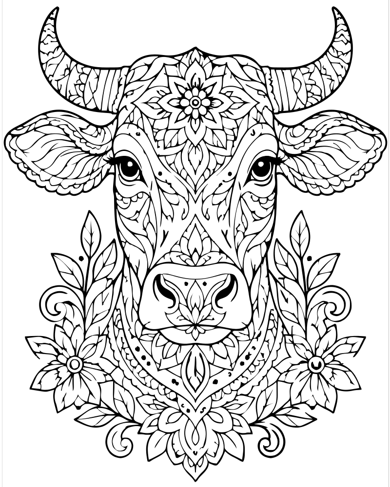 Cow Mandala — printable Cow coloring sheet for preschoolers