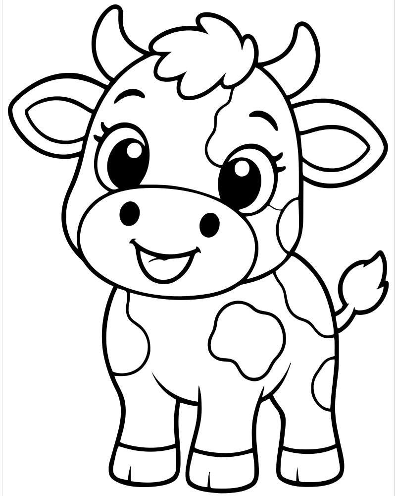 Cute Cartoon Cow — free printable Cow coloring page for kids