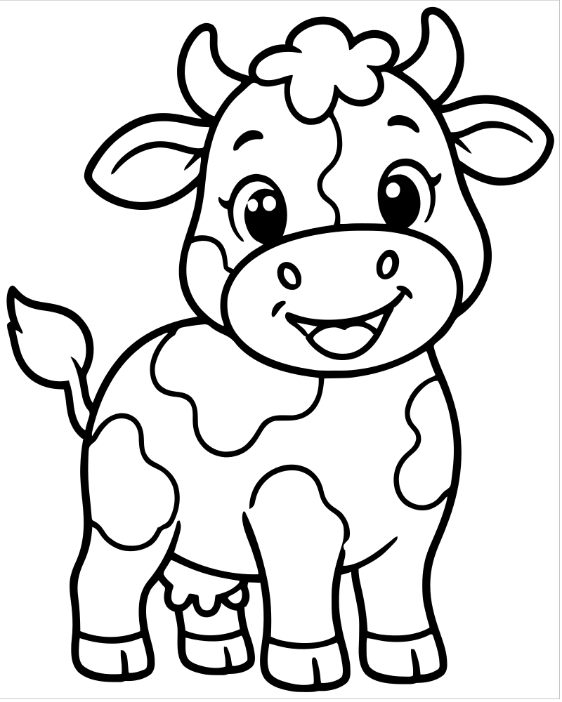 Happy Moo Cow — Cow coloring page to print for children