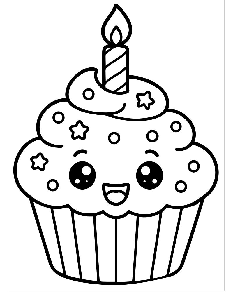 Birthday Cupcake picture to color — Cupcake coloring page for kids