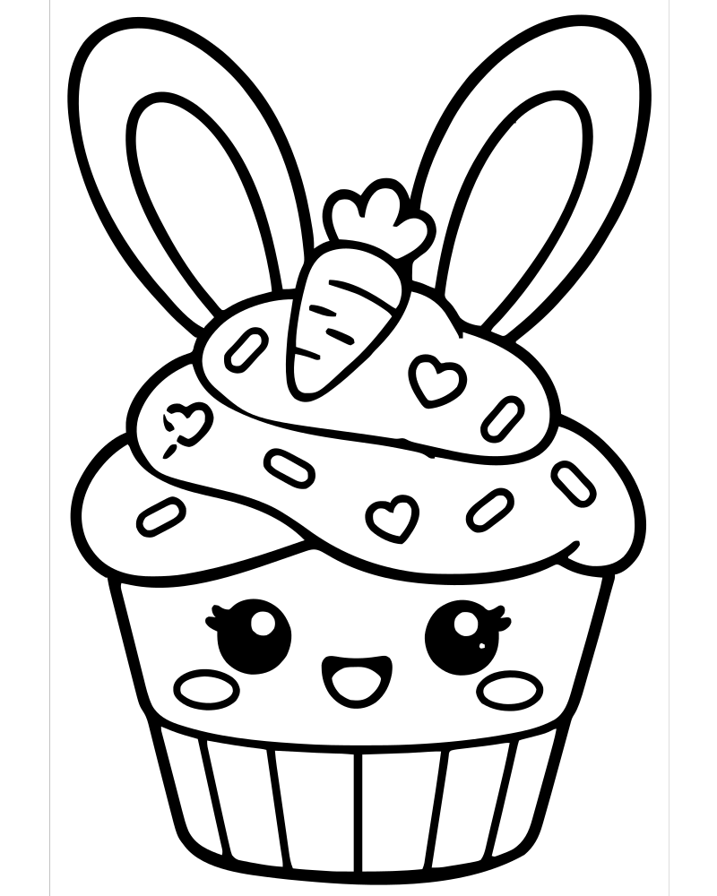 Bunny Ear Cupcake — Cupcake coloring page to print for children