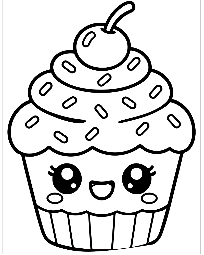Printable chibi cupcake line art — Cupcake coloring page