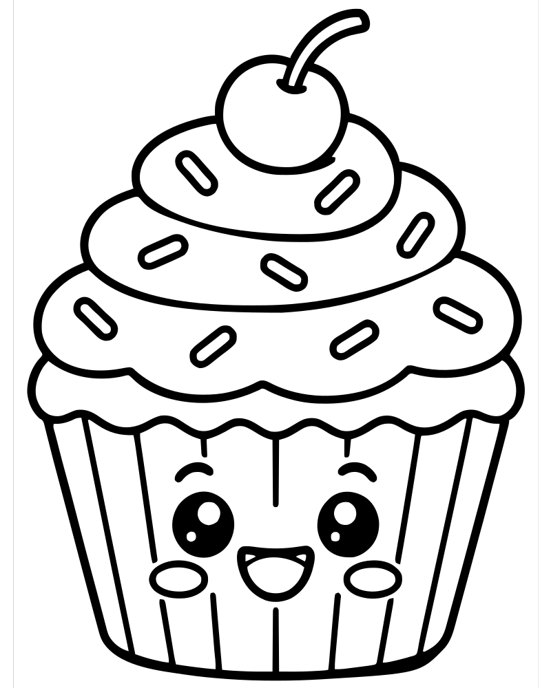 Printable chocolate cupcake line art — Cupcake coloring page