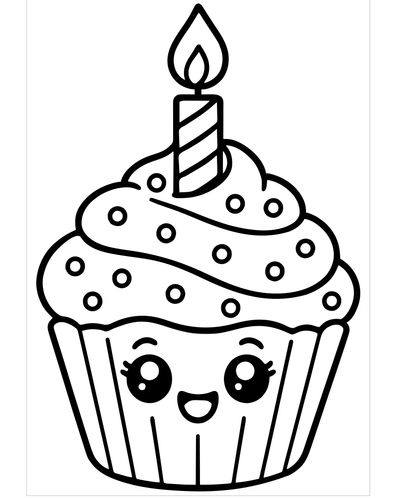 Cupcake and Candle — Cupcake coloring page to print for children