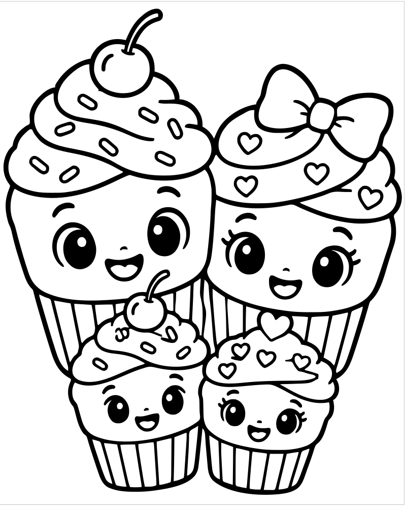 Cupcake Family — free printable Cupcake coloring page for kids