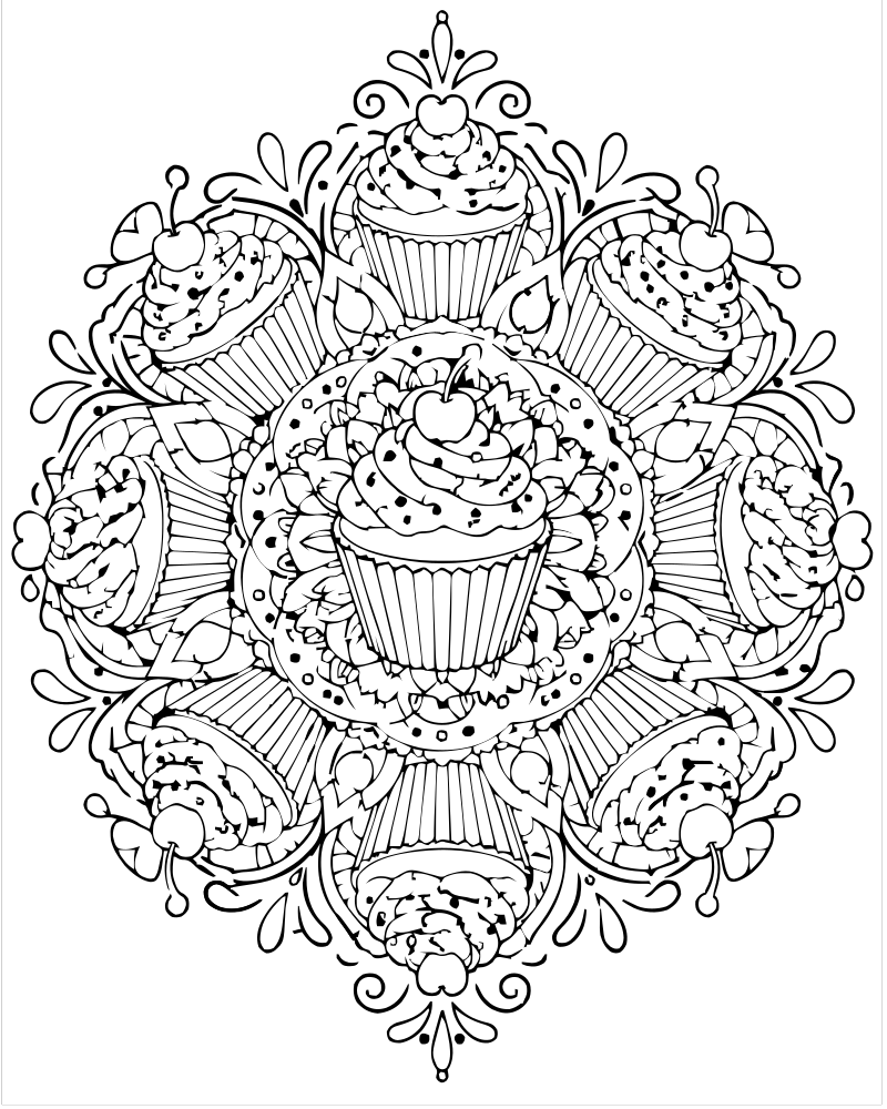 Cupcake Mandala — printable Cupcake coloring sheet for preschoolers