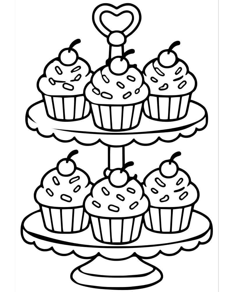 Cupcake Stand — Cupcake coloring page to print for children