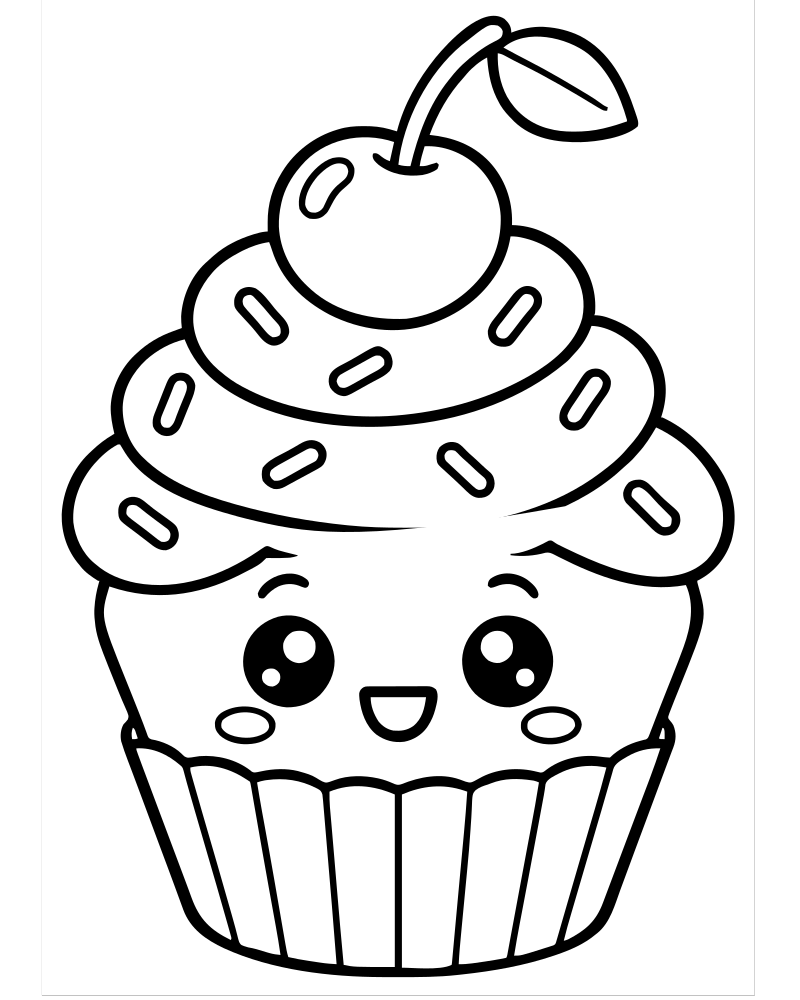 Cupcake with a Cherry — free printable Cupcake coloring page for kids
