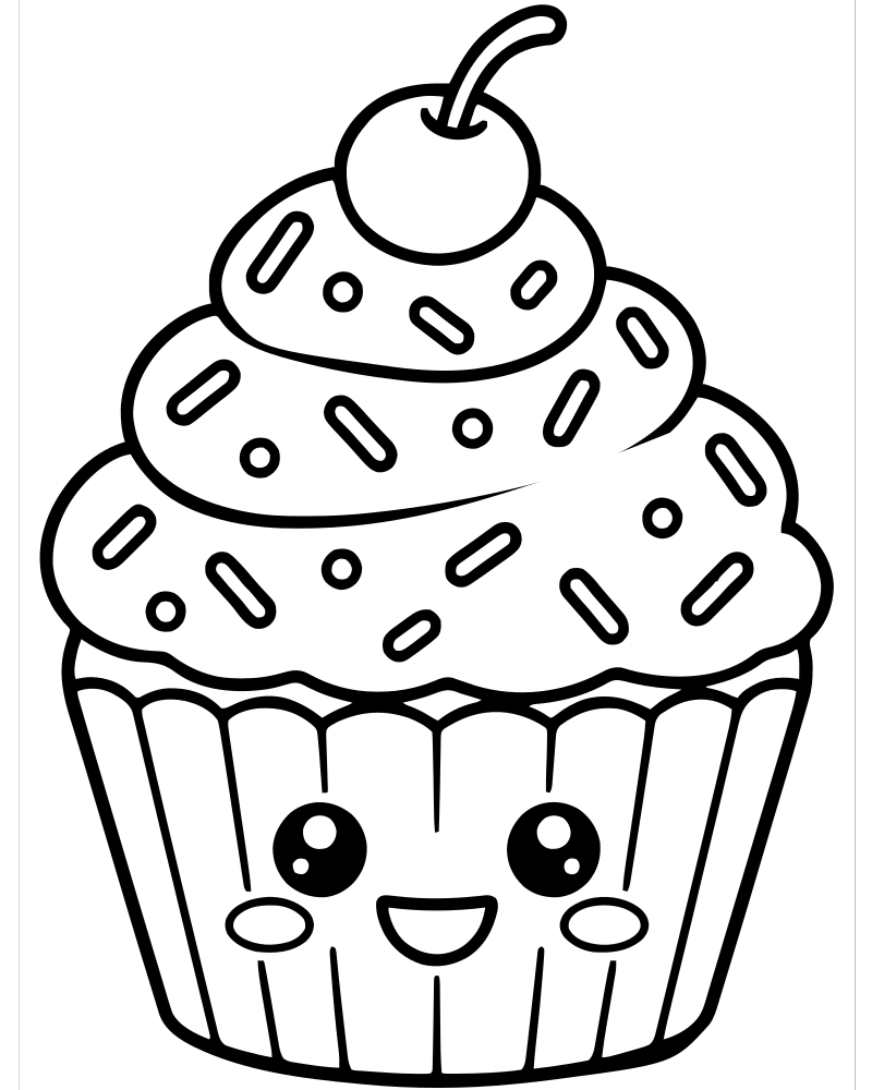 Cupcake with Sprinkles — free printable Cupcake coloring page for kids