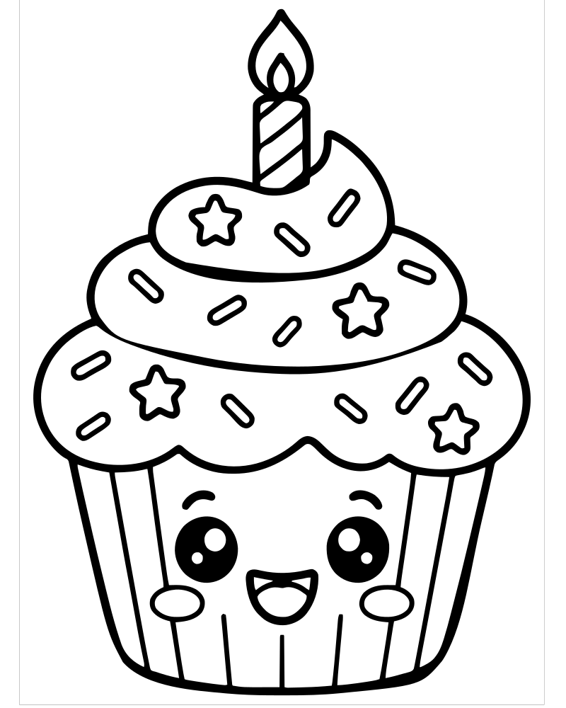 Happy Birthday Cupcake — Cupcake coloring page to print for children