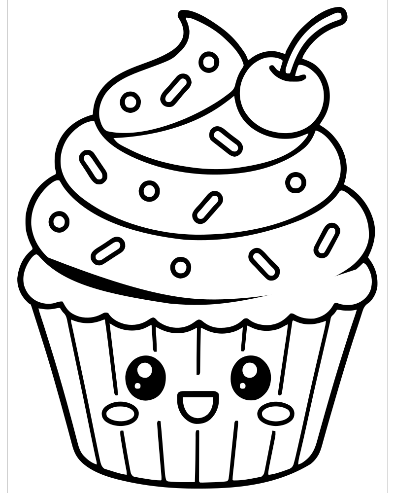 Swirl Frosting Cupcake — printable Cupcake coloring sheet for preschoolers