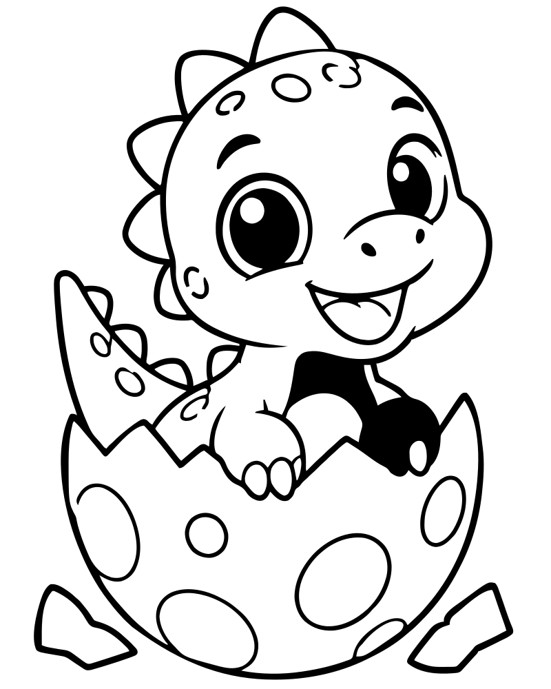 Printable baby dino hatching line art — Dinosaur coloring page