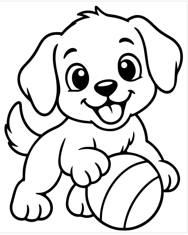 Puppy and a Ball — free printable Dog coloring page for kids
