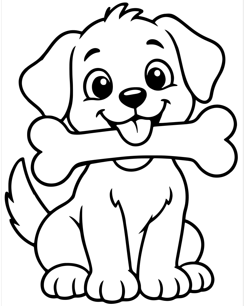 Puppy with a Bone — free printable Dog coloring page for kids